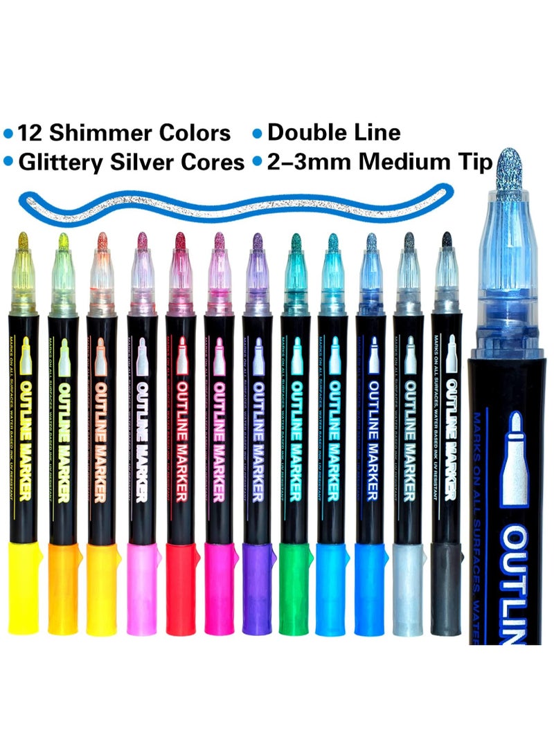Mordely Glitter Markers Self Outline Pens Metallic: 12 Shimmer Tween Teen Girl Gifts Trendy Stuff, Drawing Art Supplies Kids 6-8 9-12 10-12, Arts Crafts Kids Ages 8-12 Year Old, Cute Cool Fun Crafts Girls 8-12 - Image 2